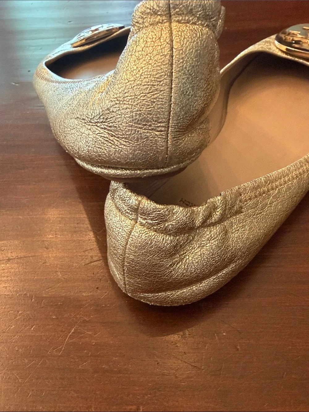 Tory Burch Metallic Gold Logo Ballet Flats
